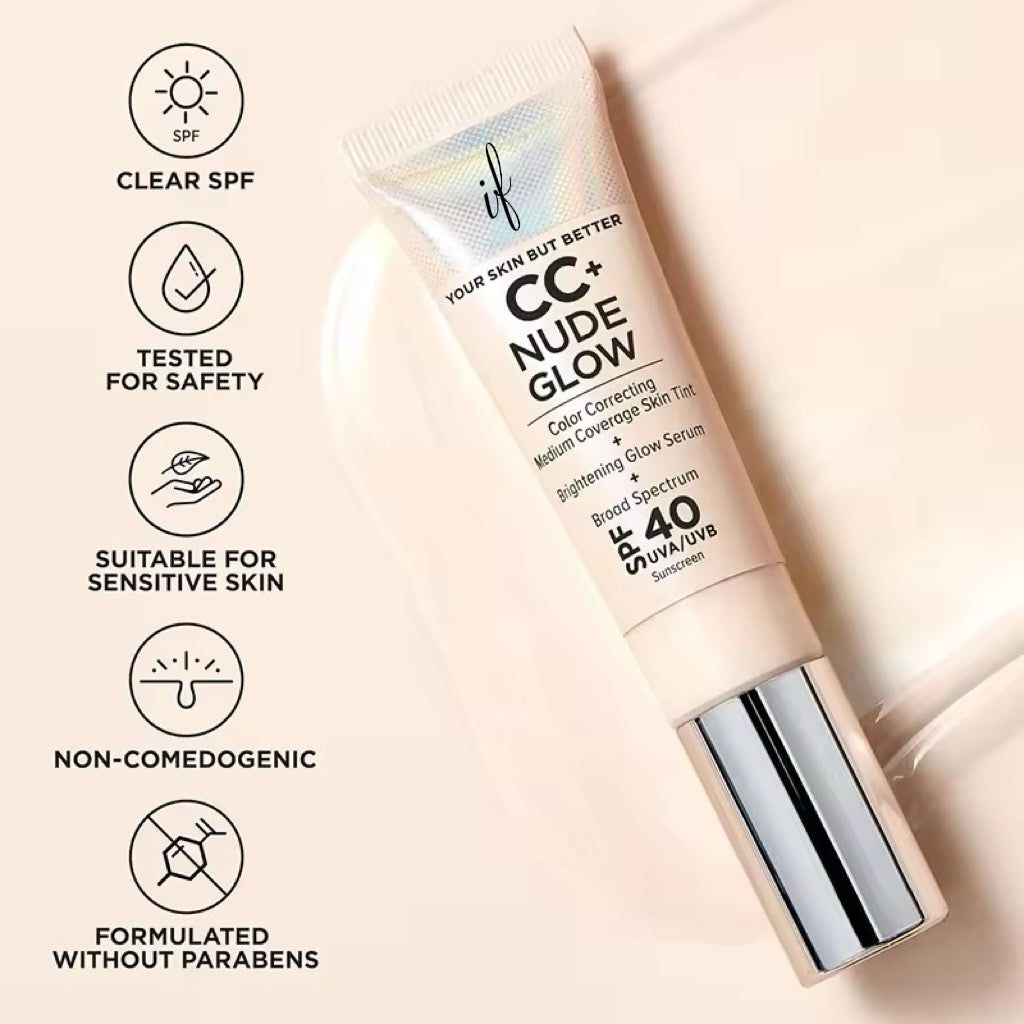 Official Store:| 60% OFF Nude Glow SPF40 w/ Luxe Brush Foundation Makeup Sunscreen Base Coverage Niacinamide