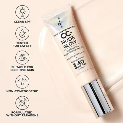 Official Store:| 60% OFF Nude Glow SPF40 w/ Luxe Brush Foundation Makeup Sunscreen Base Coverage Niacinamide