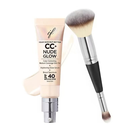 Official Store:| 60% OFF Nude Glow SPF40 w/ Luxe Brush Foundation Makeup Sunscreen Base Coverage Niacinamide